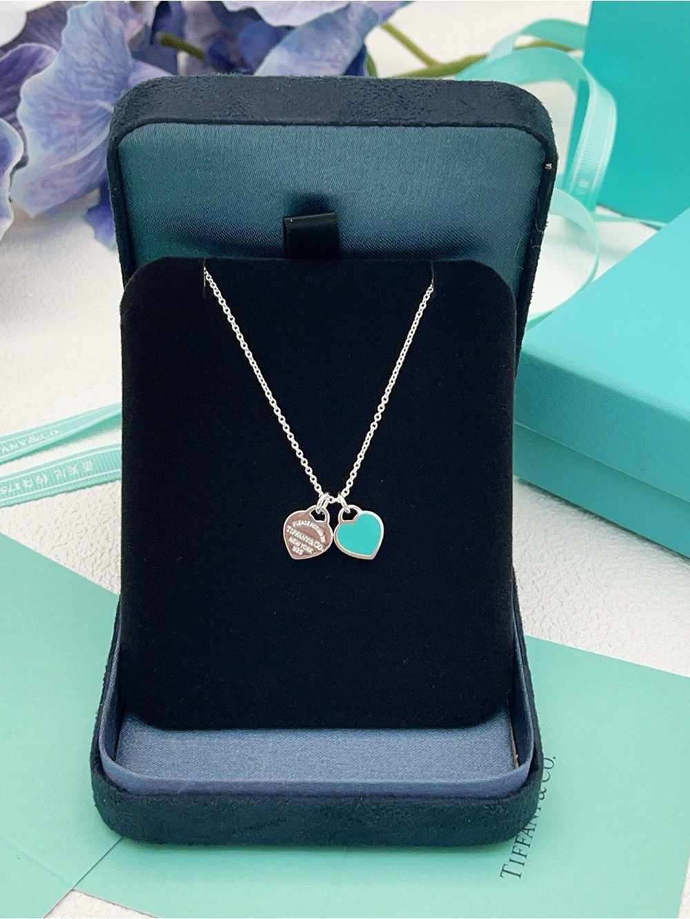 Tiffany & Co. Turquoise Heart Enamel Pendant Necklace